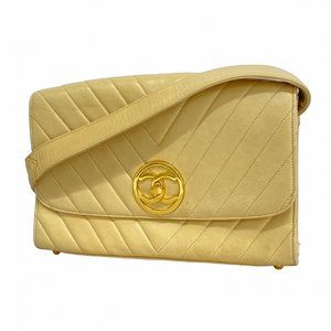 Chanel Shoulder Bag V-Stitch Lambskin Beige Women's